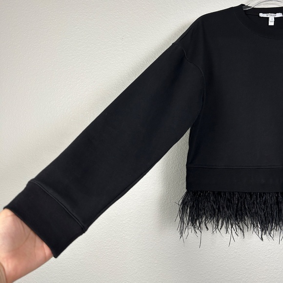 Derek Lam 10 Crosby size L black sweatshirt ostrich feather hem artsy cotton - Picture 4 of 12